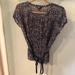 Lovely sheer floral ruffle blouse with ribbon belt